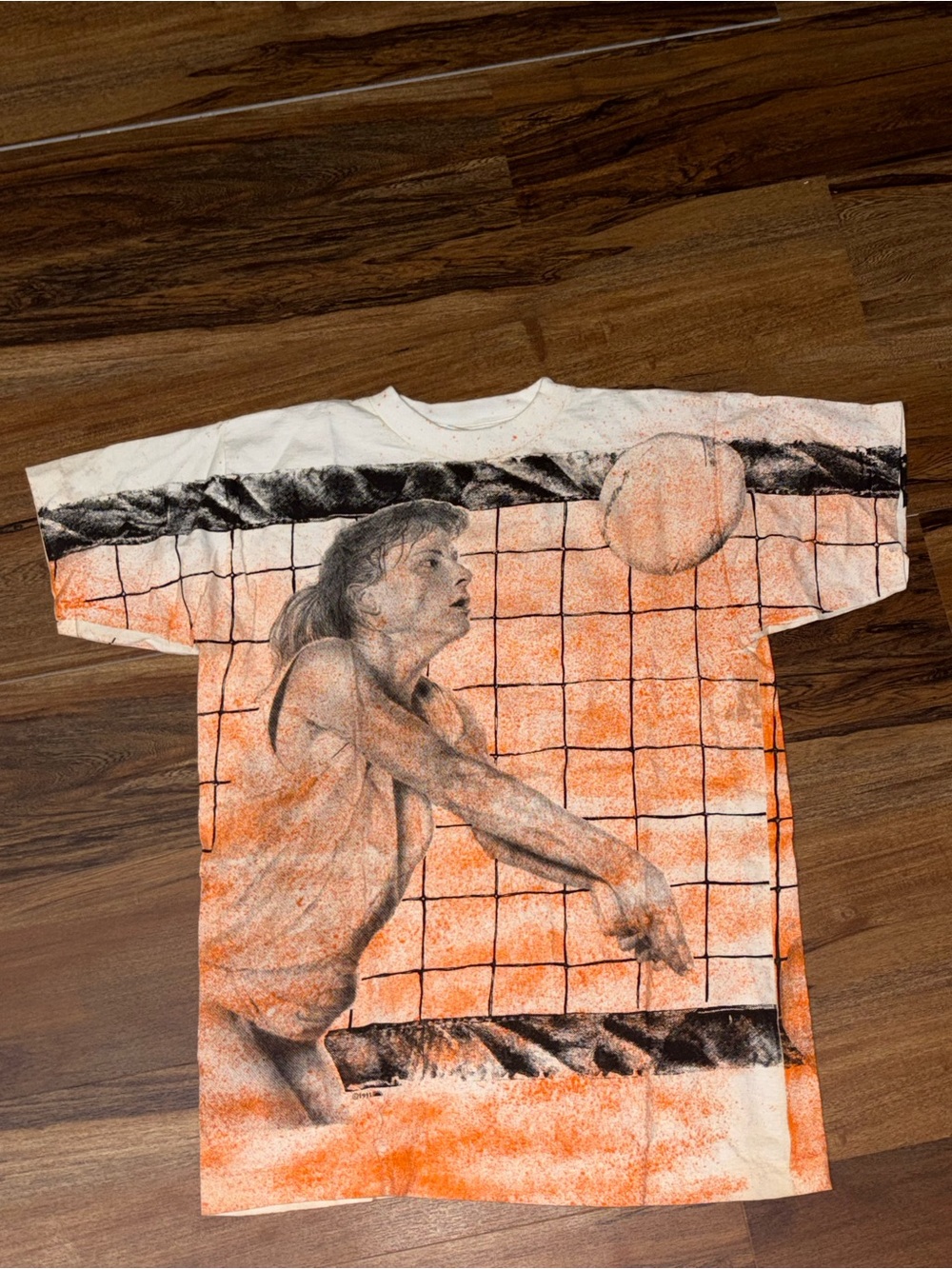 Vintage 1991 Sportswear Volleyball Graphic T-Shirt 100% Cotton Size Large